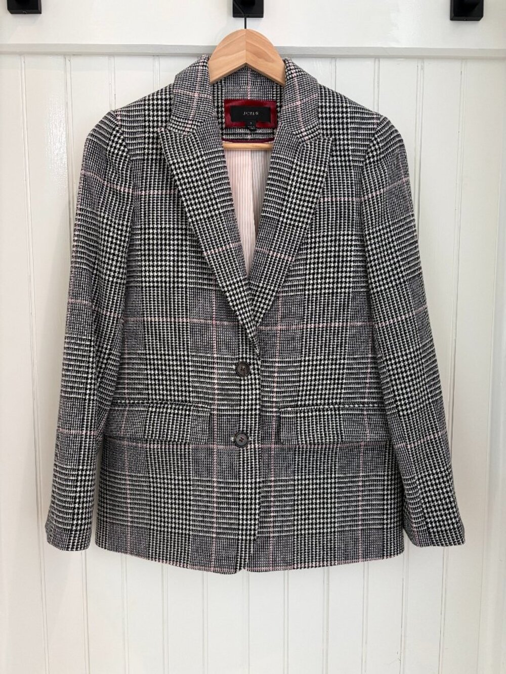 J.Crew Regent Blazer Glen Plaid Pink Undercollar Italian Fabric Size 2
